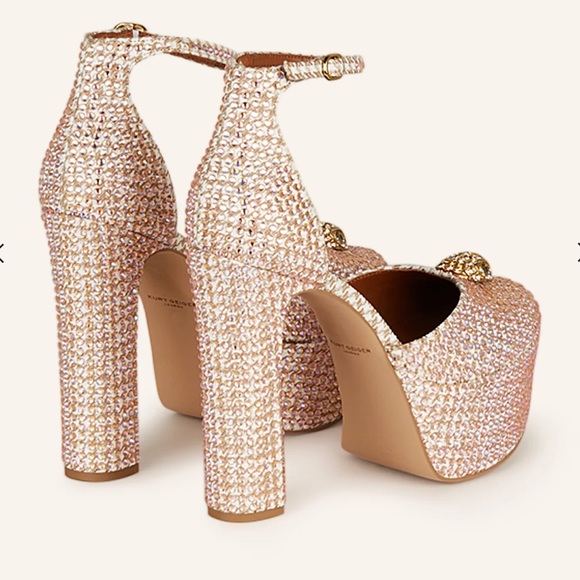 Kensington Glitz Fabric Eagle Head Ankle Strap Crystal Platform Pumps - Picture 4 of 8